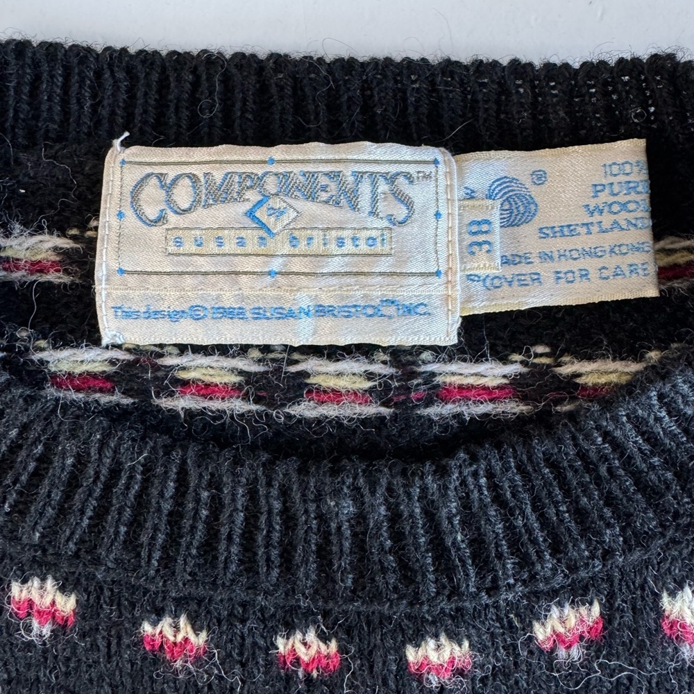 Vintage Susan Bristol Black Reindeer Plaid Wool Christmas Sweater Sz 38 Medium - Picture 6 of 11